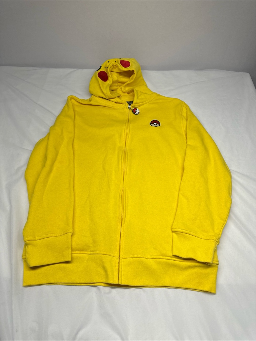 Pokemon Bright Yellow Pikachu Hoodie Jacket with Poké Ball Accent